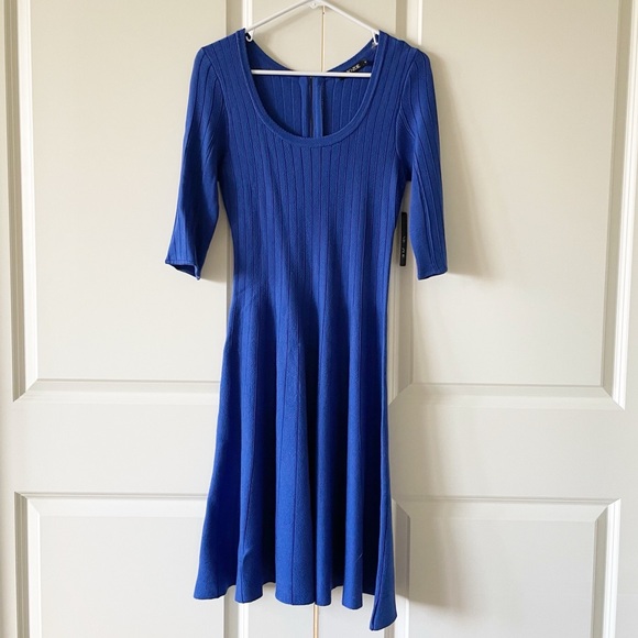Nic+Zoe Ultra Marine Blue Knit Scoop Neck Fit and Flare Midi Dress Size Small - Picture 5 of 14
